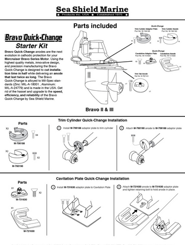 Stern Out-Drive Anodes MerCruiser Bravo 2 & 3 Quick-Change Complete Kit	Zinc