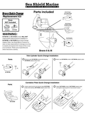 Stern/Out-Drive Anodes MerCruiser Bravo 2 & 3 Quick-Change Replacement Kit Zinc