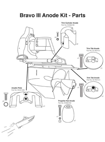 Boating Stern/Out-Drive Mercruiser Anode Kits Zinc Mercruiser Bravo 3