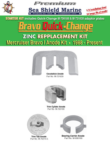 Stern/Out-Drive Anodes MerCruiser Bravo 1 Quick-Change Replacement Kit Zinc