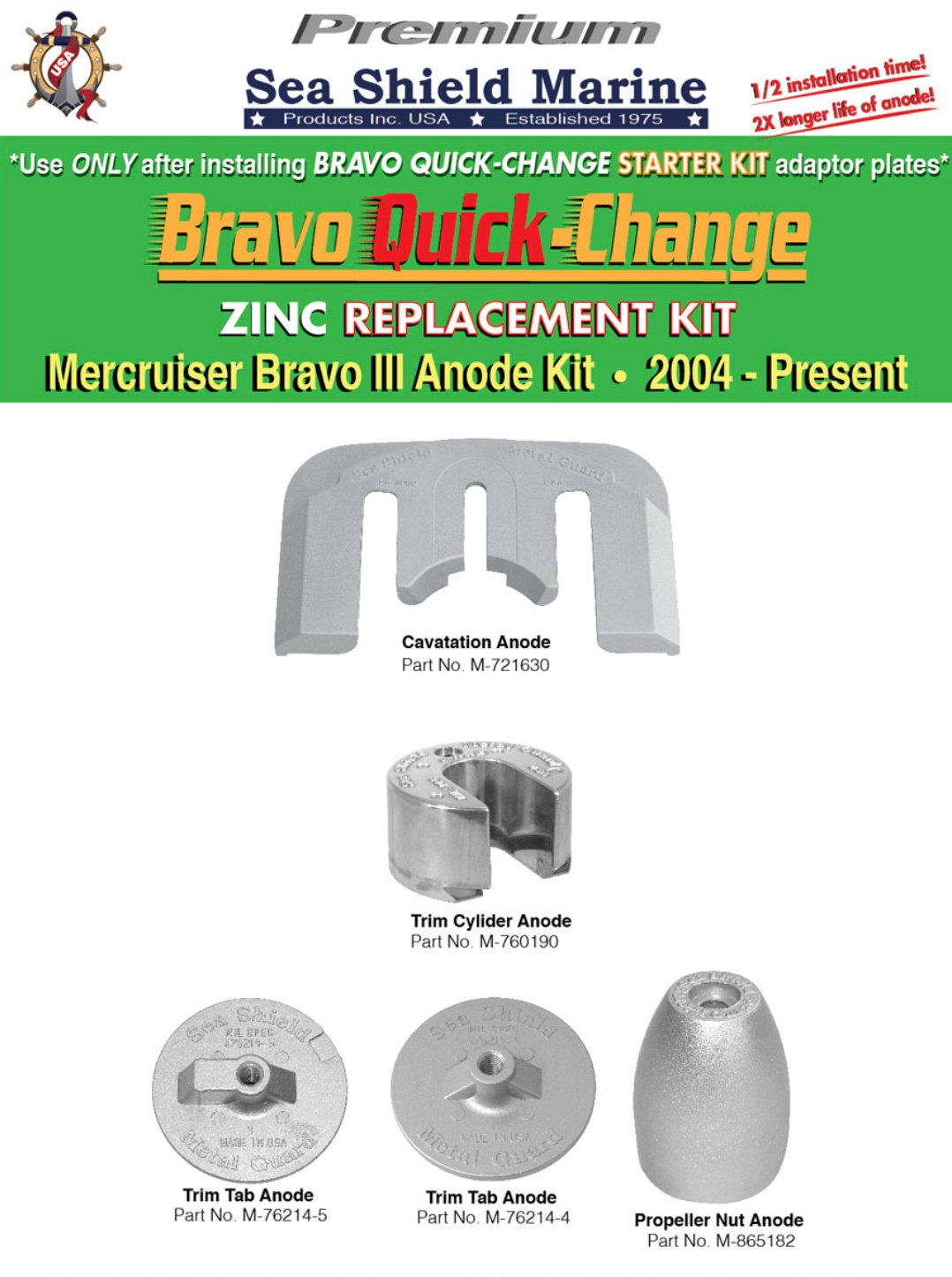 Stern/Out-Drive Anodes MerCruiser Bravo 3 Quick-Change Replacement Stern/Out-Drive Anodes MerCruiser Bravo 3 Quick-Change Replacement
